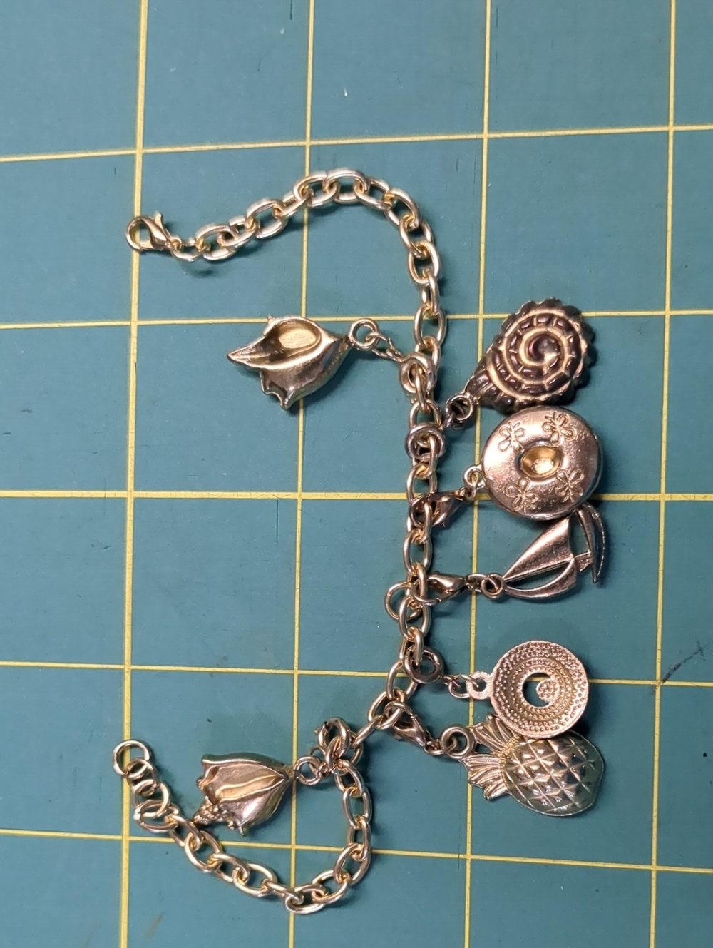 Gold Tone Charm Bracelet with Tropical & Nautical Charms - Silver